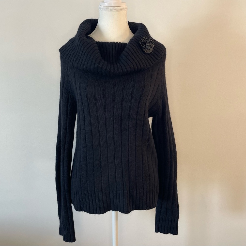 Cowl Neck Knit Sweater Black Angora Blend Merona Women’s Size Medium